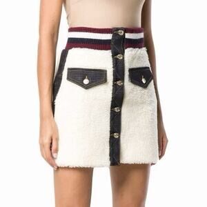 Tommy Hilfiger Collection Winter Sherpa Denim Mini Skirt Women's 4 Made In Italy